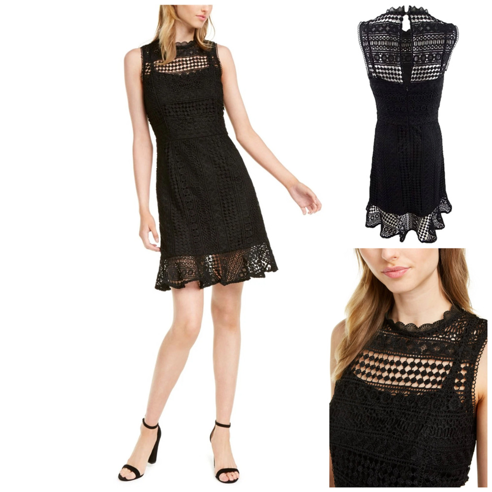 Betsey Johnson Black Dress 14P Crochet-Lace Ruffled-Hem New Witchy Whimsygoth